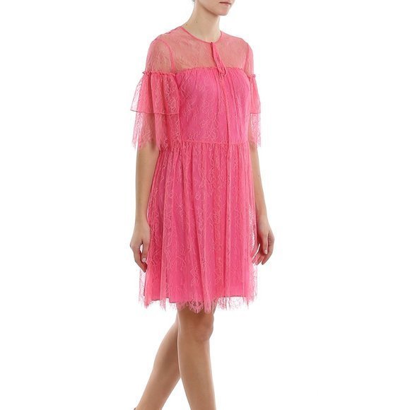 Be Blumarine Lace Pink Floral design Lined Cocktail Party Dress Fit Flare Small - Picture 3 of 16